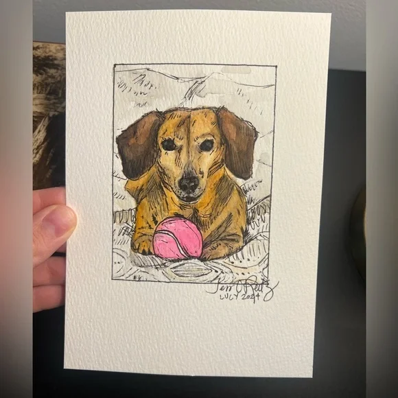 CUSTOM Watercolor and Pen Pet Portrait 5x7 - Picture 13 of 14